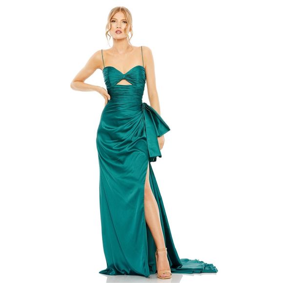 【Mac Duggal】サイドカットアウト ワンショルダー ガウン Navy Tied One Shoulder Cut-Out Flowy Gown - Mac Duggal
